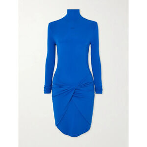 Off-White Twist-Front Blue Viscose Printed Jersey Mini Dress Size 42